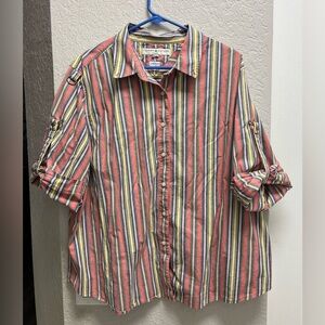 Vintage Tommy Hilfiger Women's Striped Boxy Button Down Shirt, Y2K, Size XL